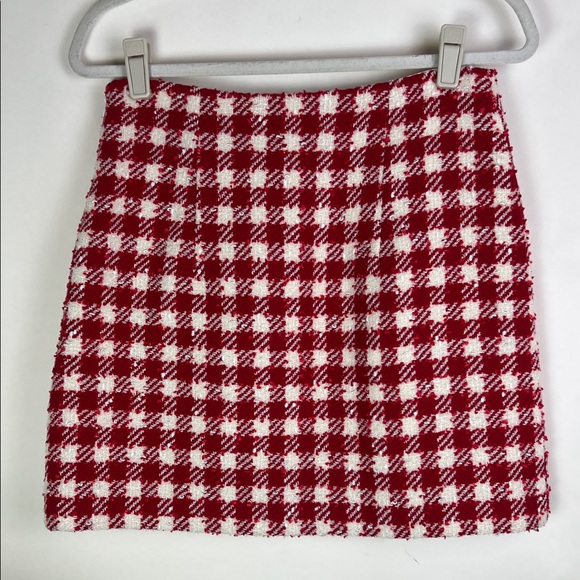 Alessandra Rich Plaid Tweed Red White Checked Mini Skirt Medium - Picture 6 of 11